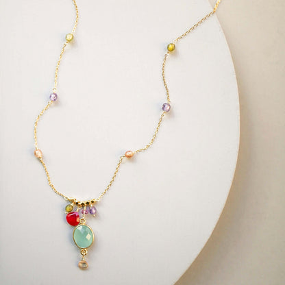 Aqua Chalcedony Rainbow Bezel Necklace