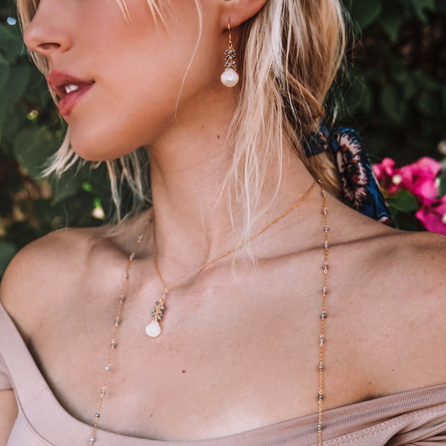 White Chalcedony Cluster Necklace