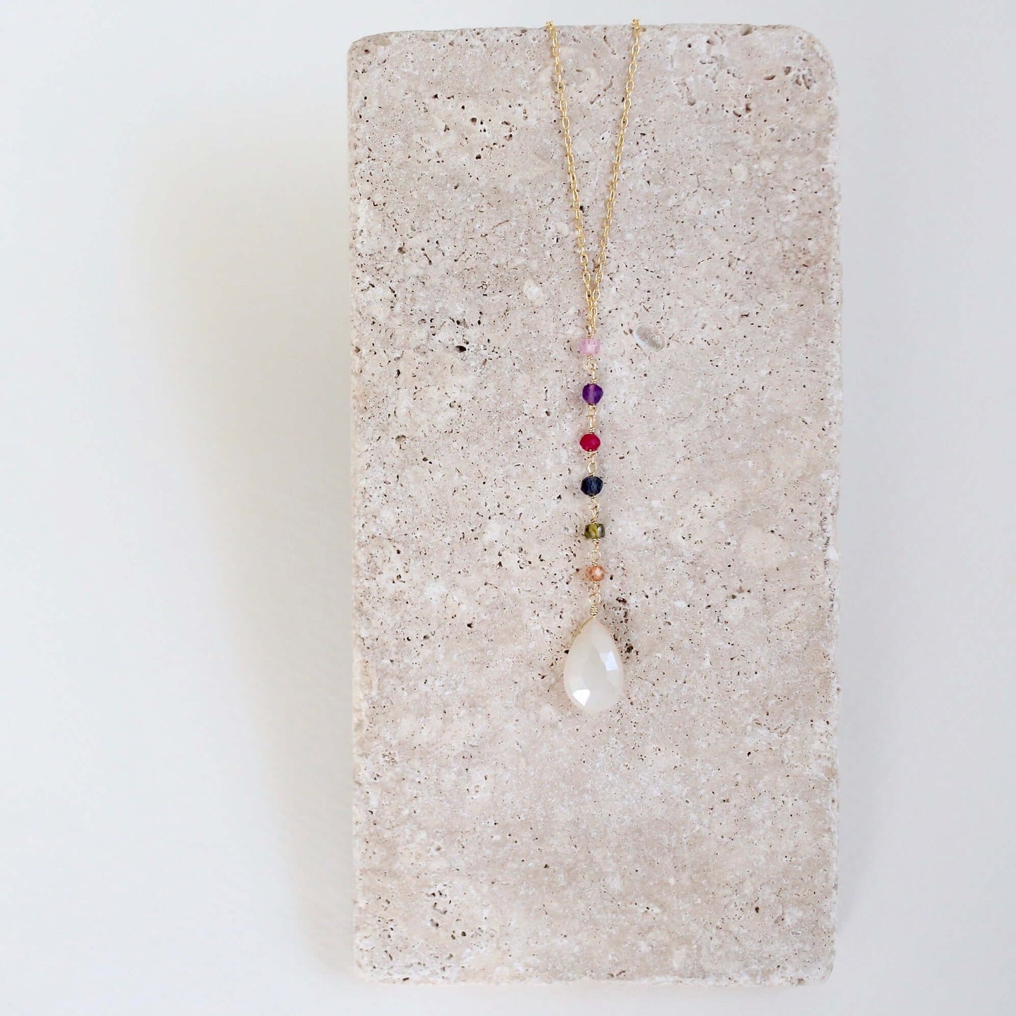 White Chalcedony Rainbow Yoga Pendant