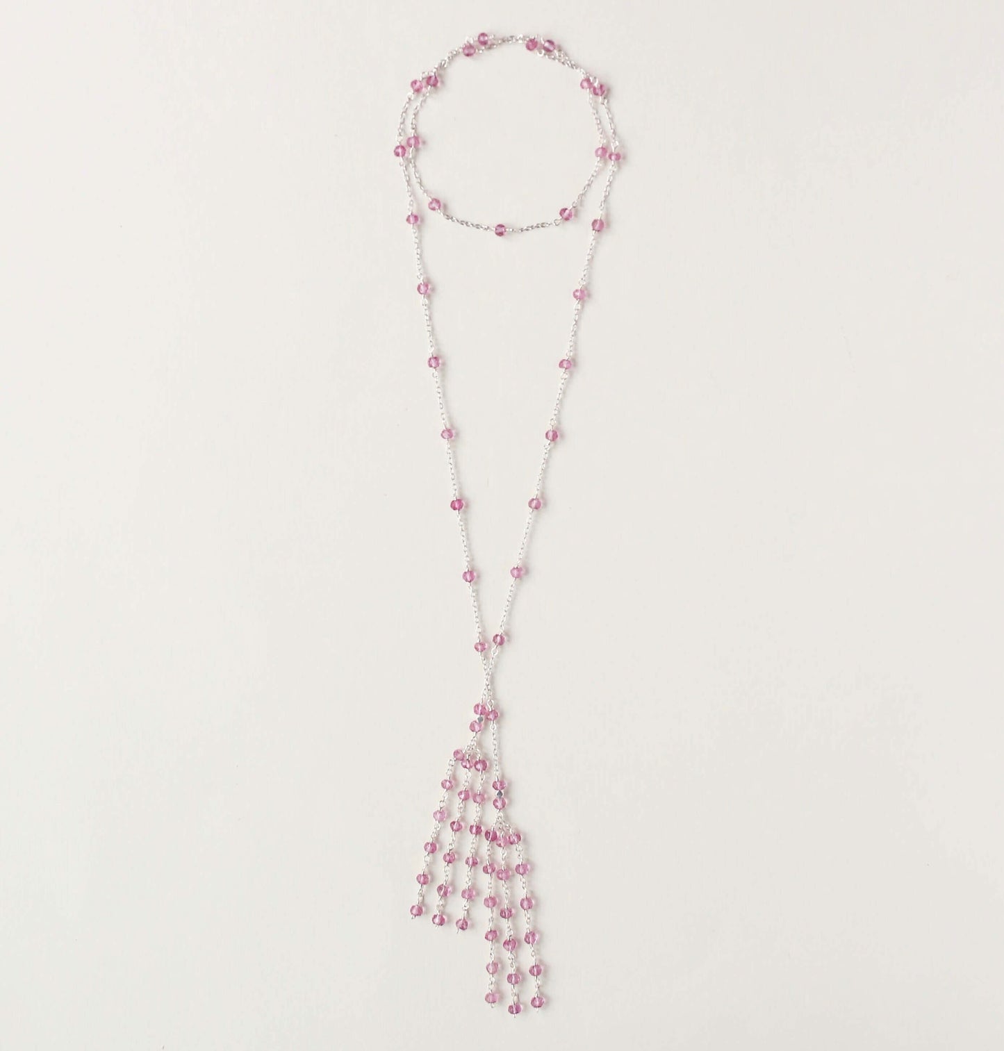 Silver Ballet Lariat Necklace in Pink Tourmaline