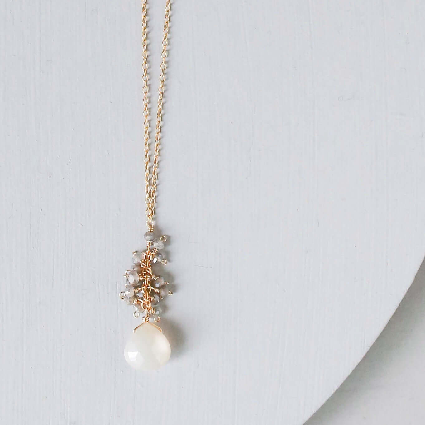 White Chalcedony Silver Cluster Necklace