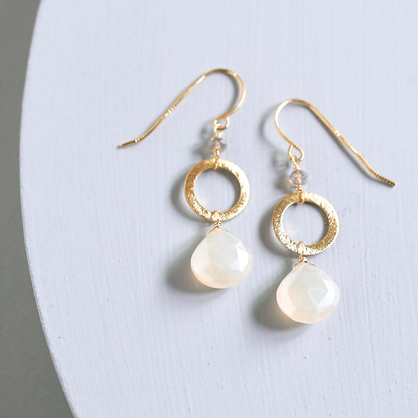 The Airie Earring - White Chalcedony Gold
