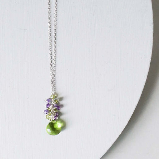 Peridot Quartz Raindrop Cluster Necklace