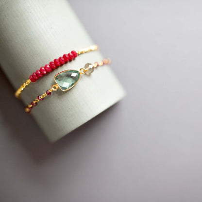 Bracelet Set: Green Amethyst and Red Jade