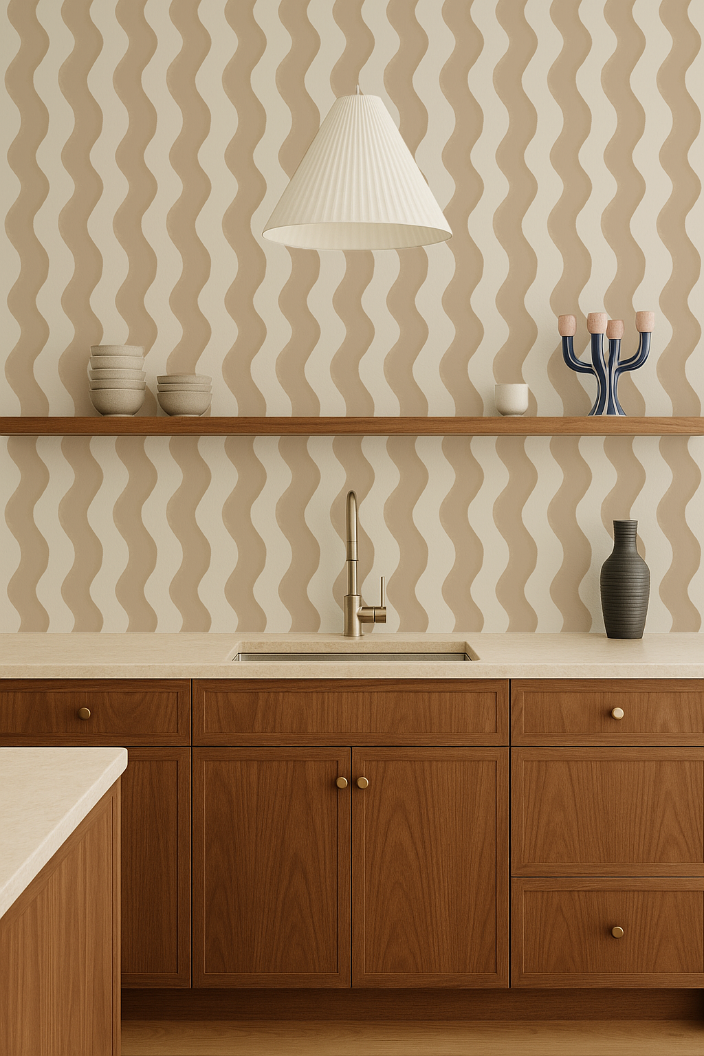 Ziggy Stripe Wallpaper, white and tan