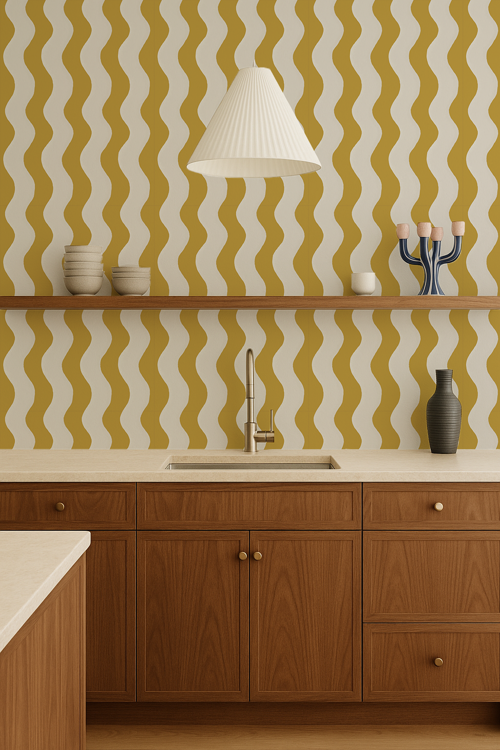 Ziggy Stripe Wallpaper, white and yellow