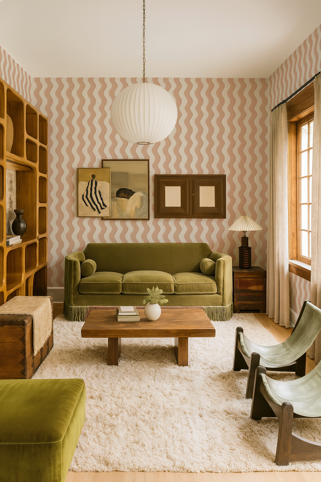 Ziggy Stripe Wallpaper, white and peach