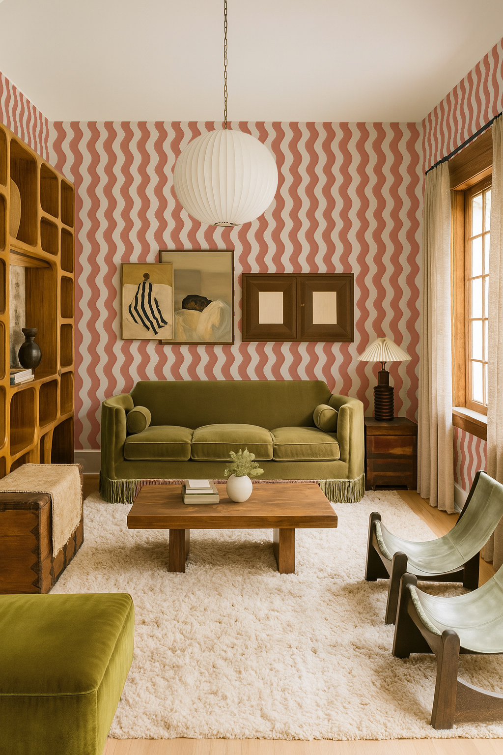 Ziggy Stripe Wallpaper, white and terra cotta