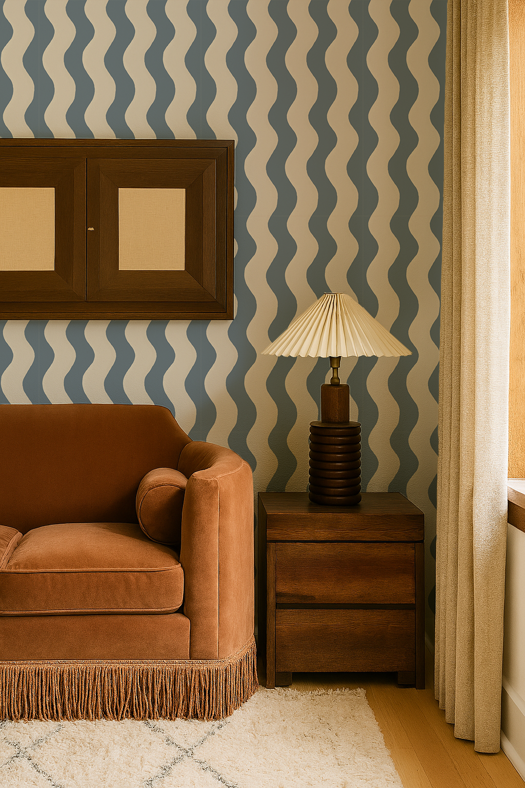 Ziggy Stripe Wallpaper, white and periwinkle