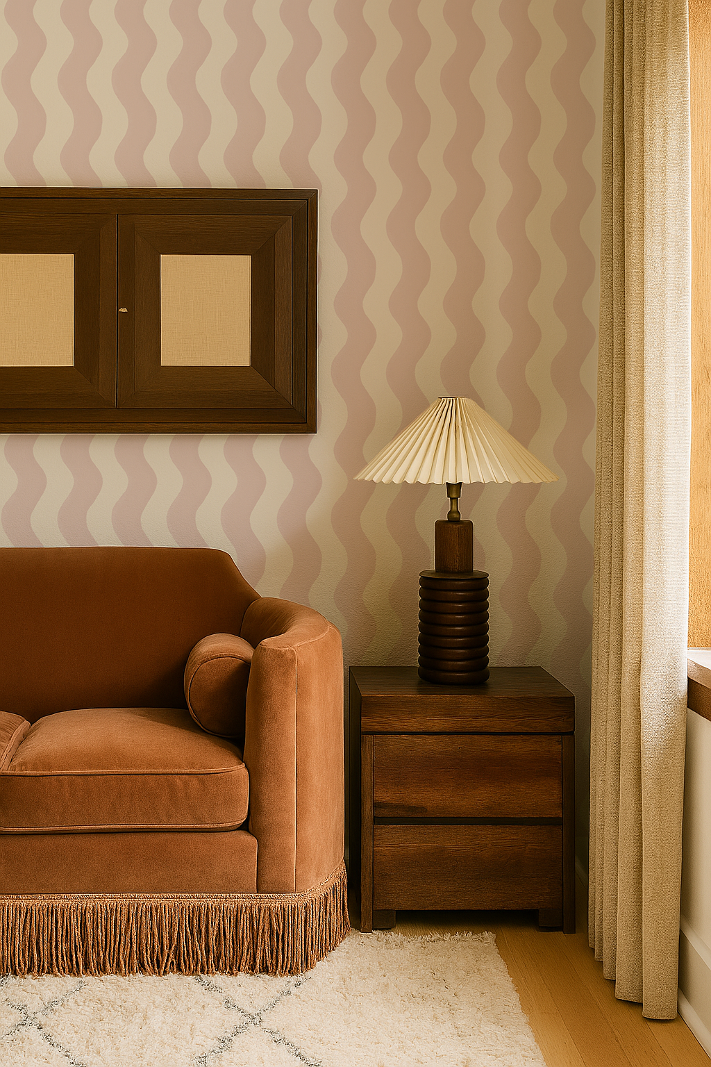 Ziggy Stripe Wallpaper, white and primrose pink