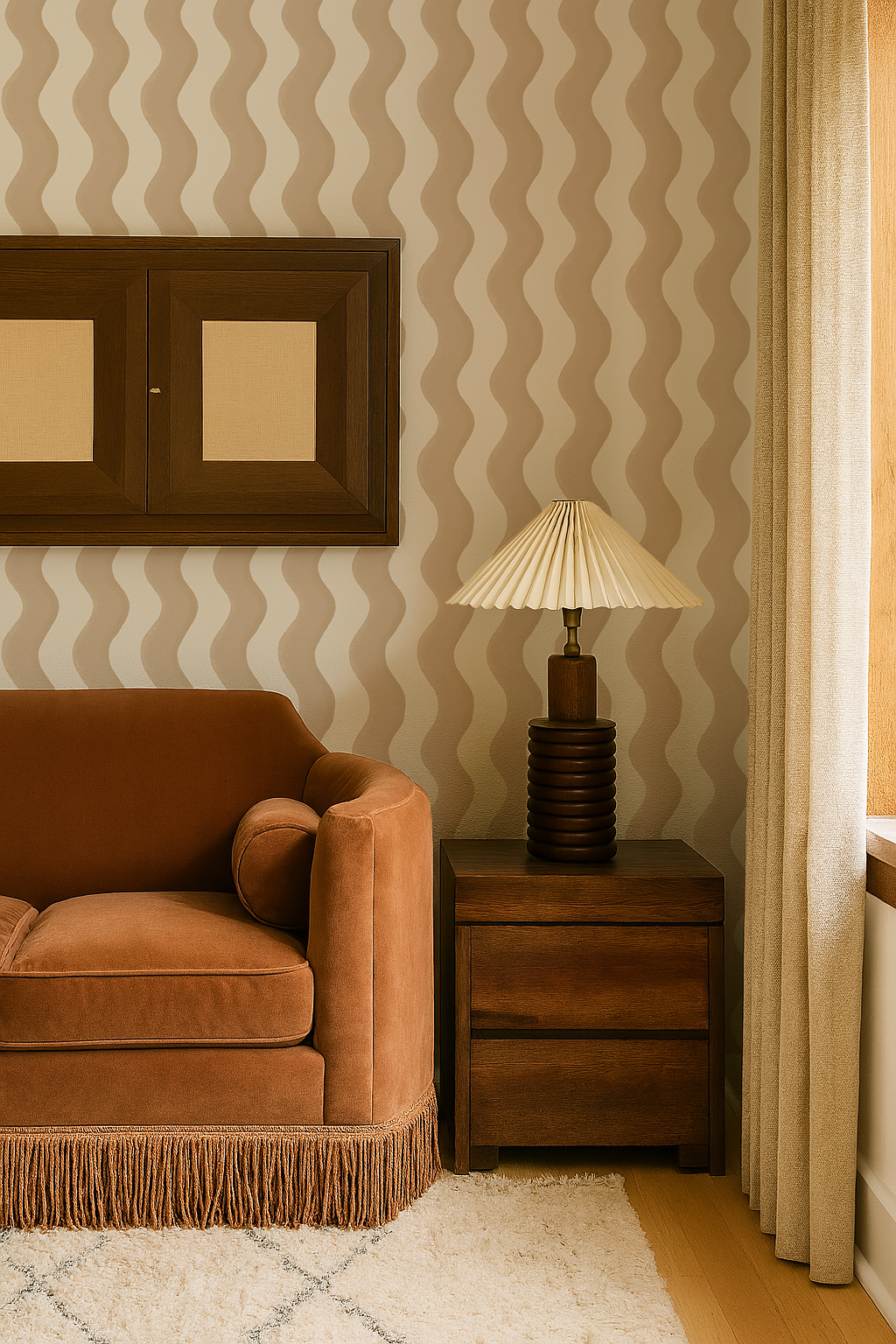 Ziggy Stripe Wallpaper, white and tan