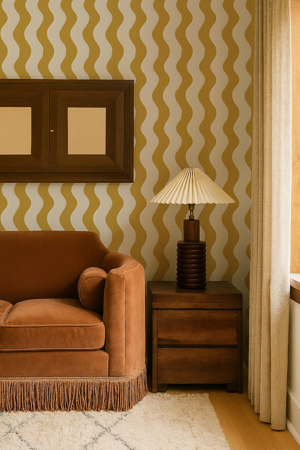 Ziggy Stripe Wallpaper, white and yellow