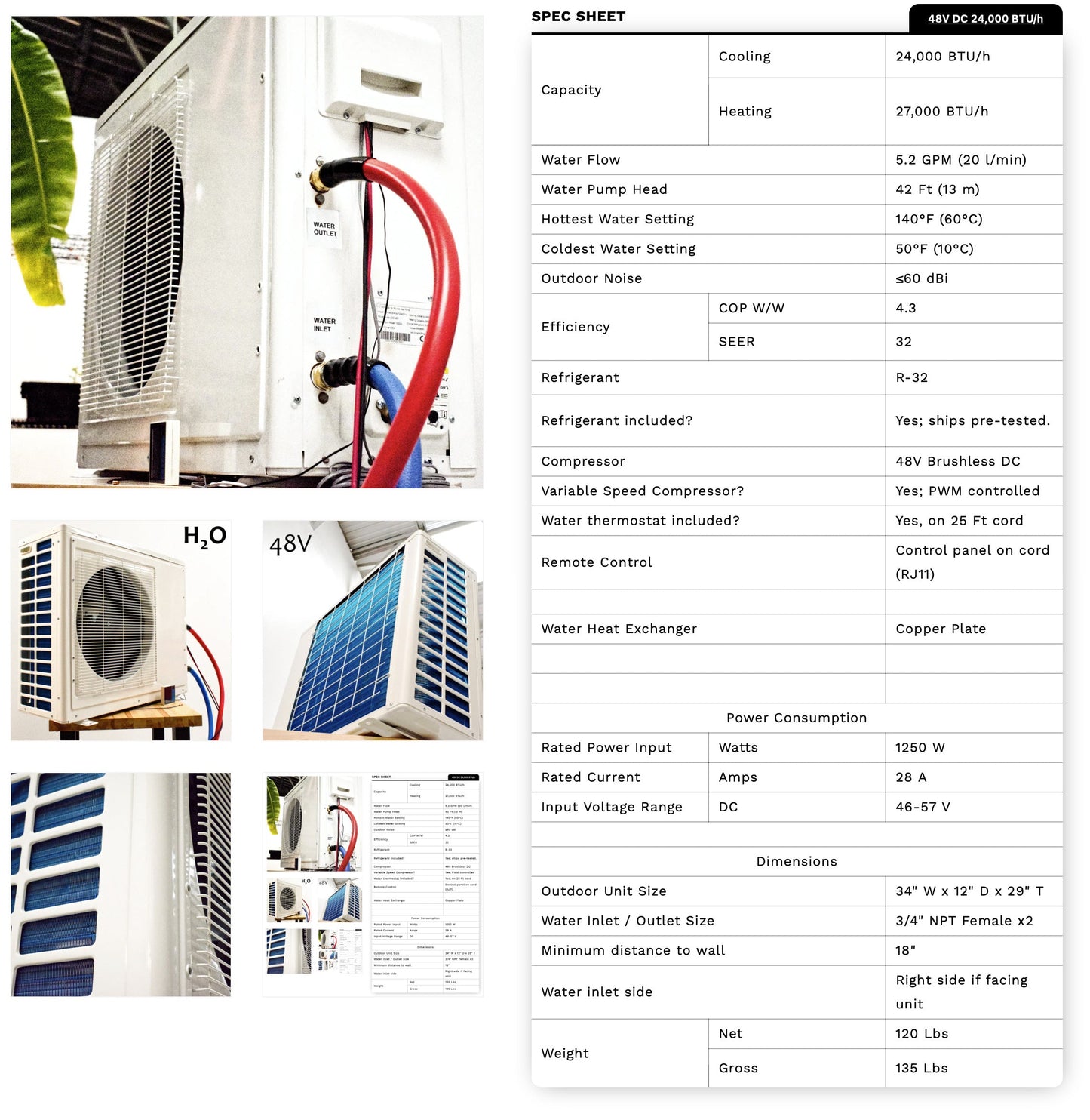 48V DC Hydronic Water Chiller & Heater w/ 5.2 GPM DC Pump