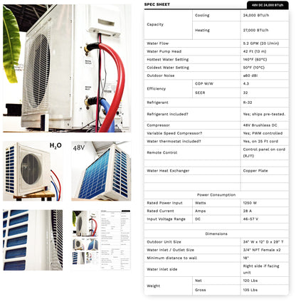 48V DC Hydronic Water Chiller & Heater w/ 5.2 GPM DC Pump