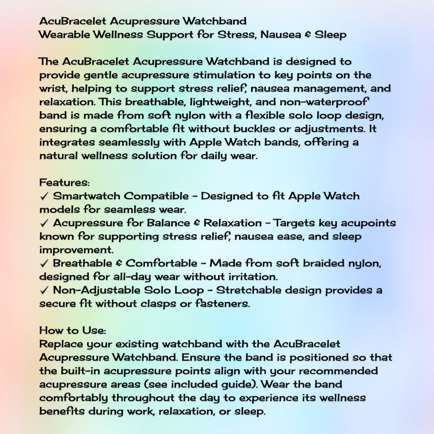 Stress Relief Watch Band - Focus Calm Support - Apple Watch Compatible