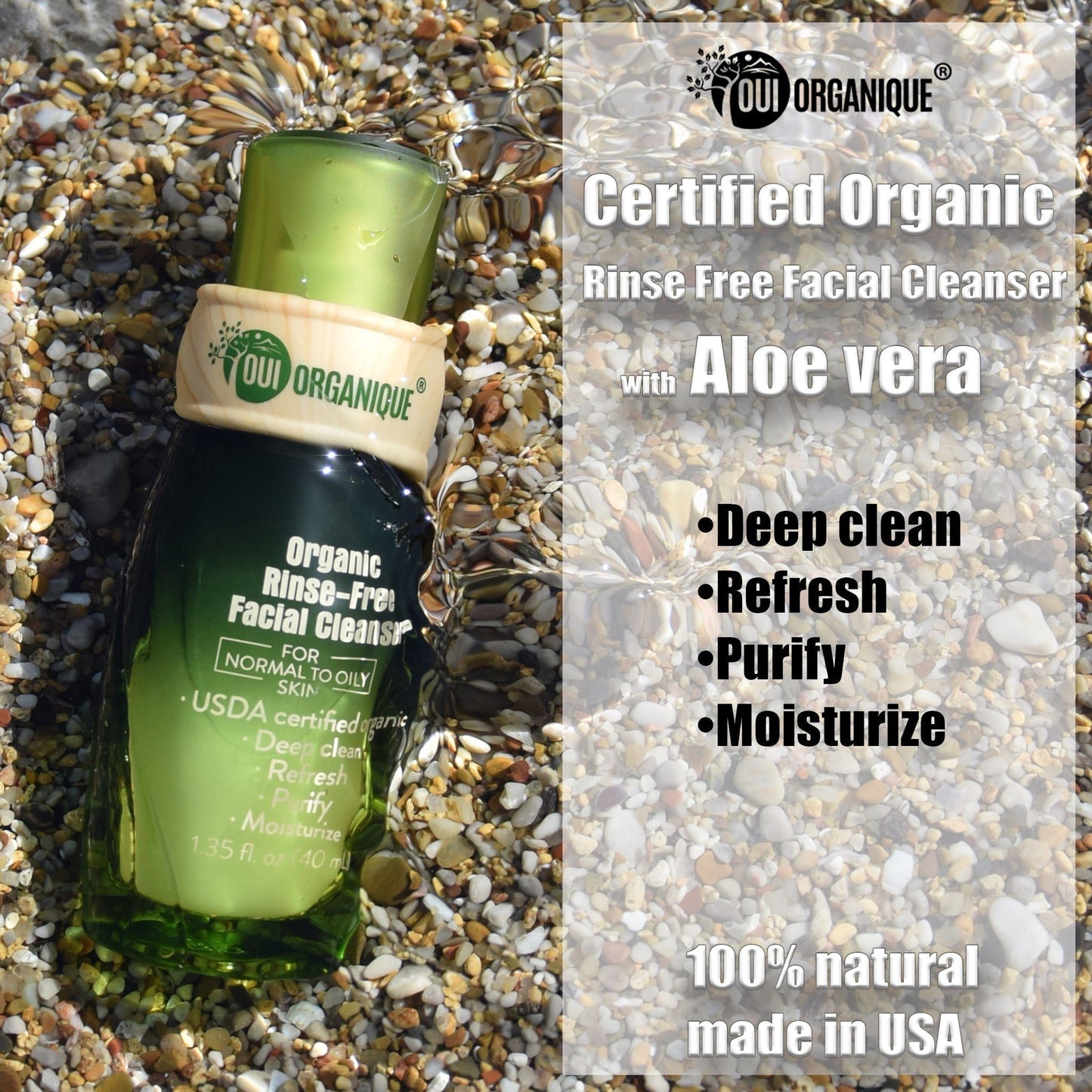 Certified Organic Rinse Free Facial Cleanser|Aloe vera All -in-1 Skin freshener All skin Types even Sensitive/Baby's wipe