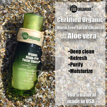 Certified Organic Rinse Free Facial Cleanser|Aloe vera All -in-1 Skin freshener All skin Types even Sensitive/Baby's wipe