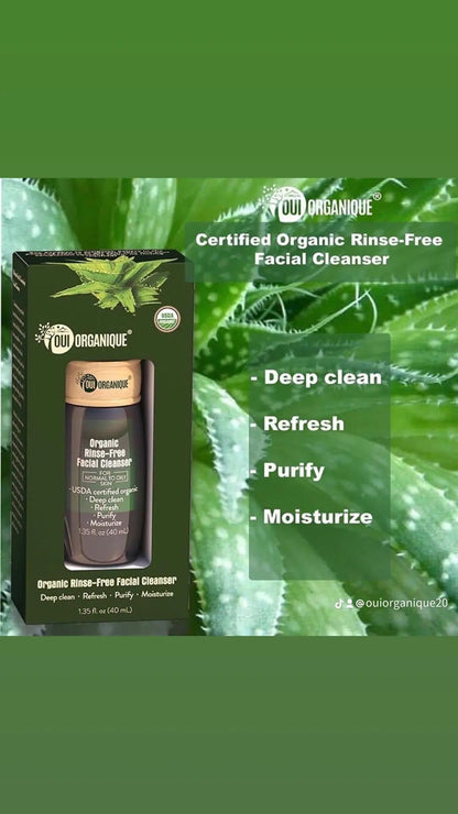 Certified Organic Rinse Free Facial Cleanser|Aloe vera All -in-1 Skin freshener All skin Types even Sensitive/Baby's wipe