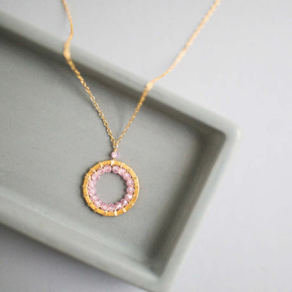 Rose Quartz, Pink Tourmaline and Ruby Quartz Halo Mini Gold Pendants