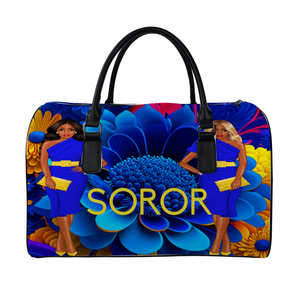 "Embrace Sisterhood in Style with the Exquisite Blue & Gold Sorority Collection: SGRHO Luggage and Duffel Bags"