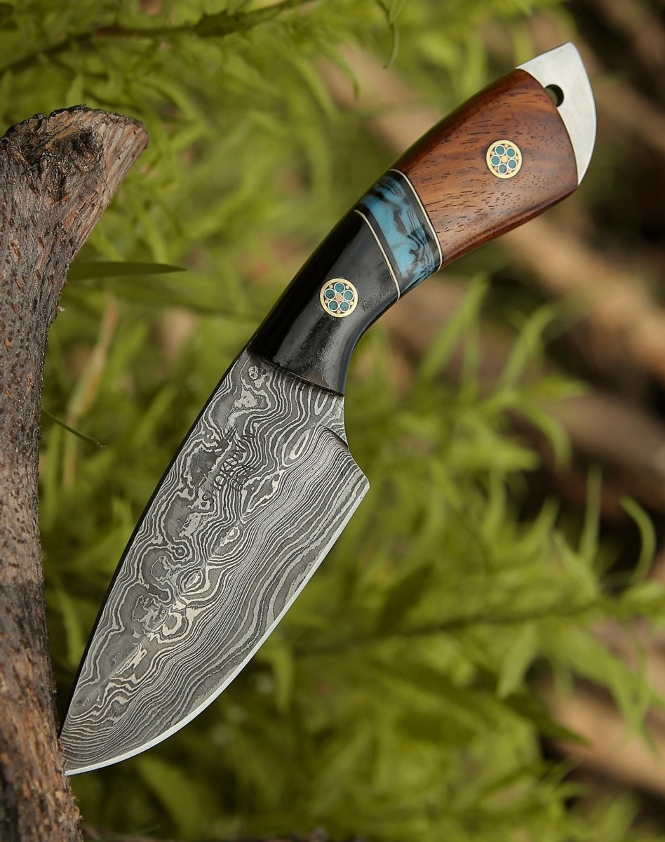 Rift Damascus Skinning Knife with Exotic Rosewood & Resin Handle
