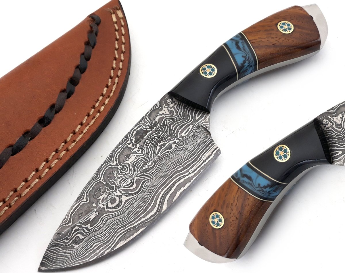 Rift Damascus Skinning Knife with Exotic Rosewood & Resin Handle