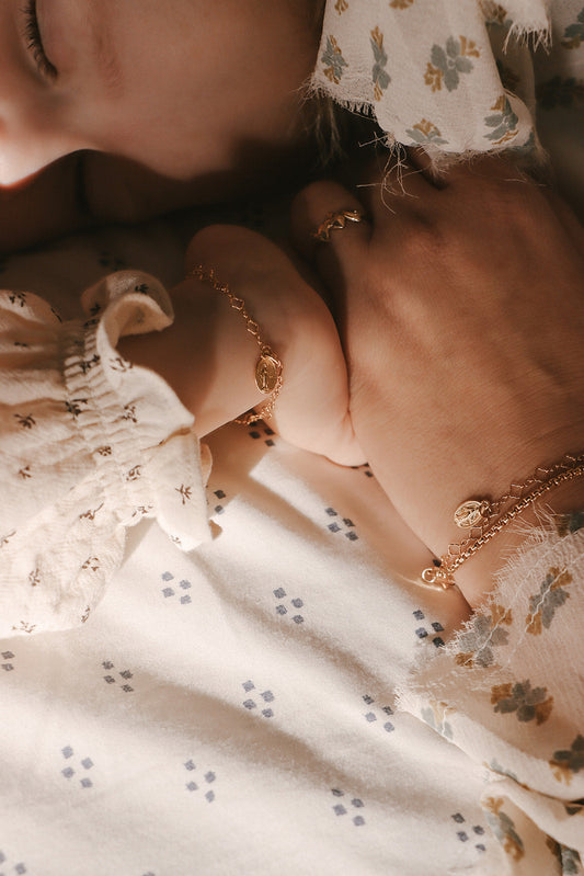 Miraculous Medal Floral Bracelet Set - Mommy and Me