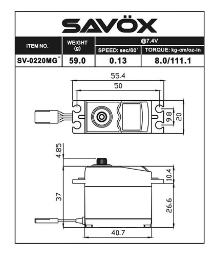 Savox High Voltage Standard Digital Servo 0.13sec / 111.1oz @ 7.4V