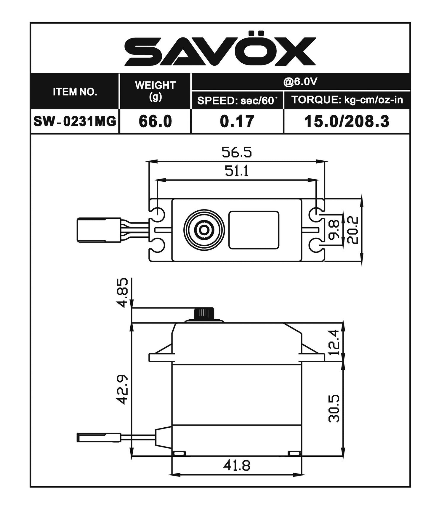 Savox Waterproof Standard Digital Servo Soft Start