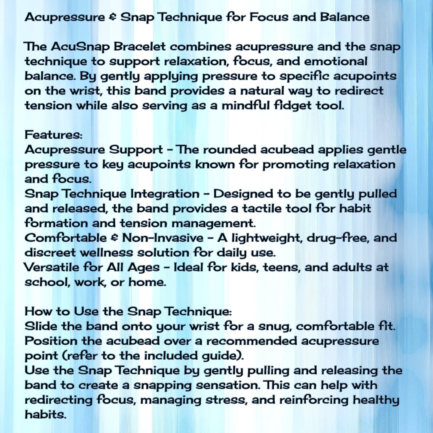 Snap Band – Anxiety and Balance Support – Singles/ 3 Pack