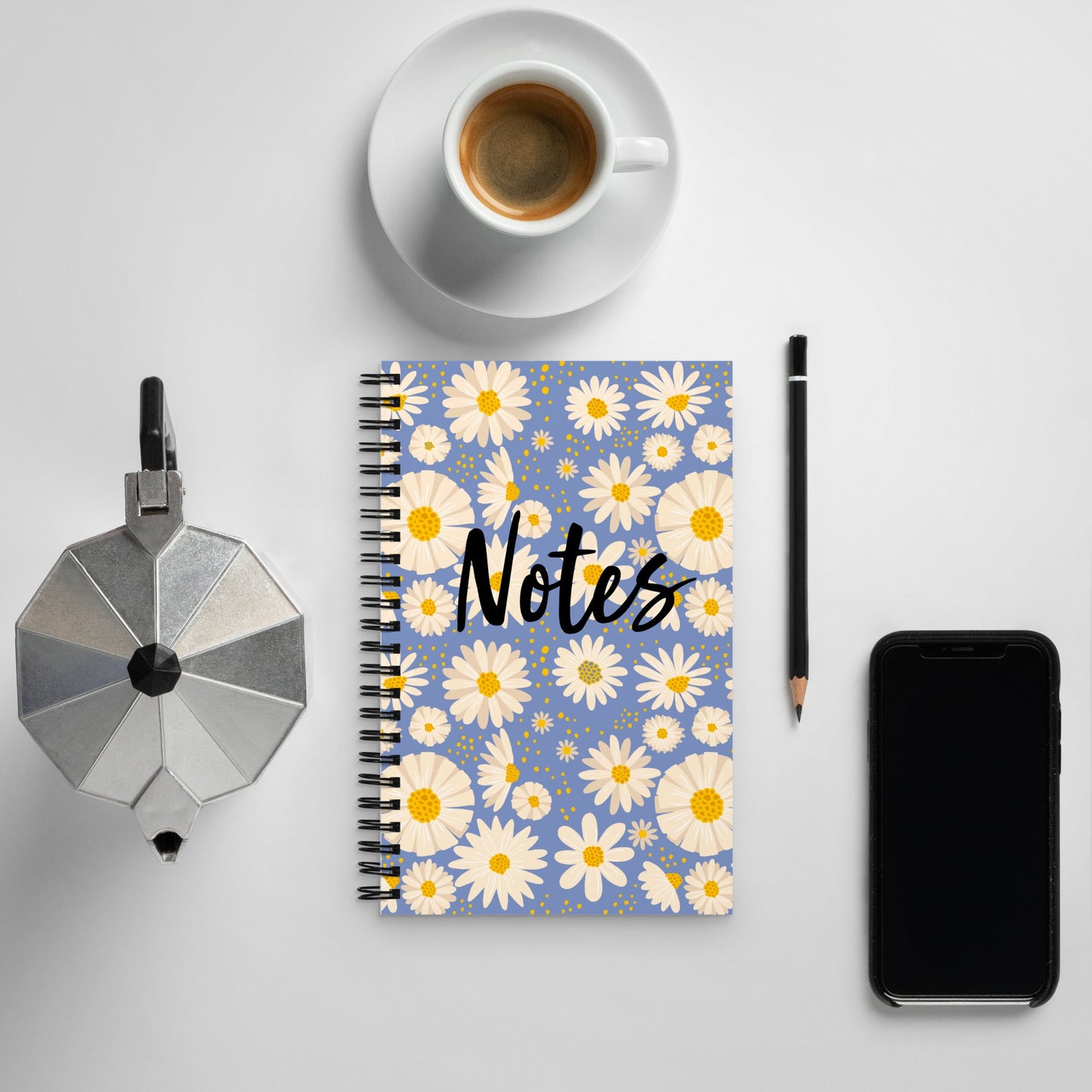 Spiral notebook - Blue Yellow Floral - 140 Pages