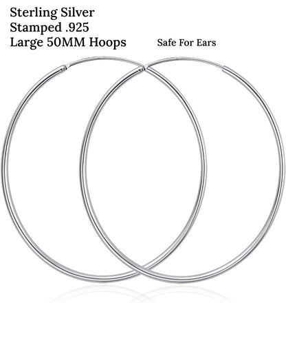 Donatello Gian 925 Sterling Silver Endless Hoop Earrings, Earrings for Women Girls & Men, Cartilage Endless Large Hoops Hypoallergenic 925 Sterling Silver
