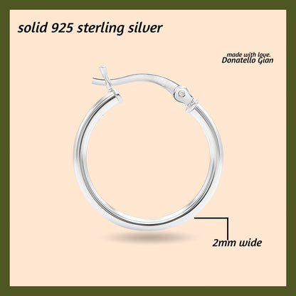 925 Sterling Silver Classic French Lock Hoop Earrings, 15mm-20mm, Hypoallergenic, Perfect for Men Women and Girls