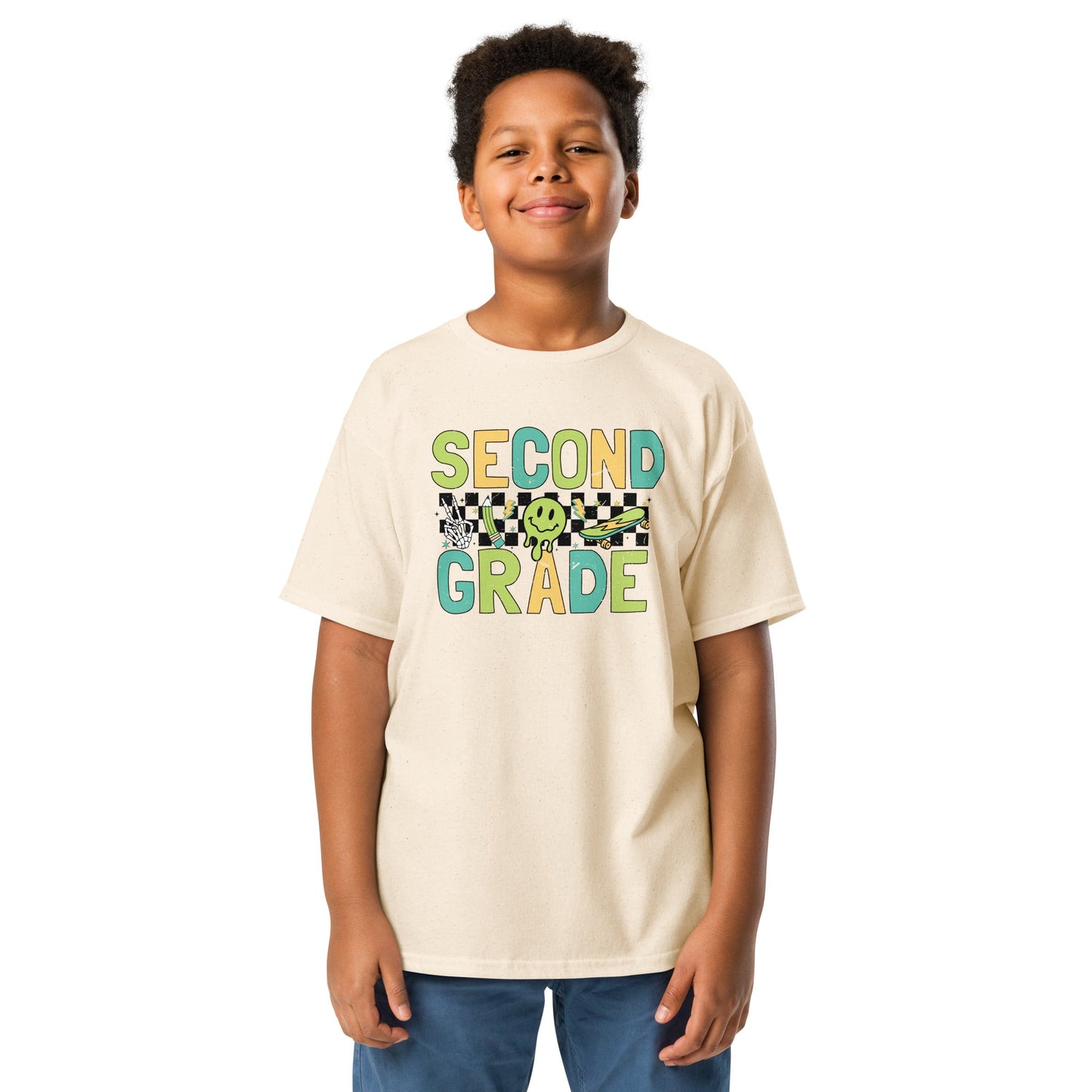 Second Grade T-Shirt Retro Skate Natural Shirt, Back to School T-Shirt Kids